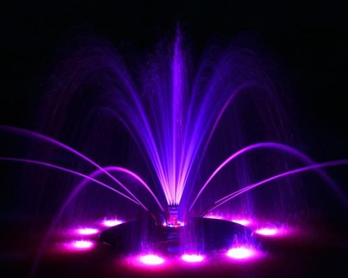 Floating,Fountain,In,Neon,Purple,Blue,,Large,Detailed,Colorful,Horizontal